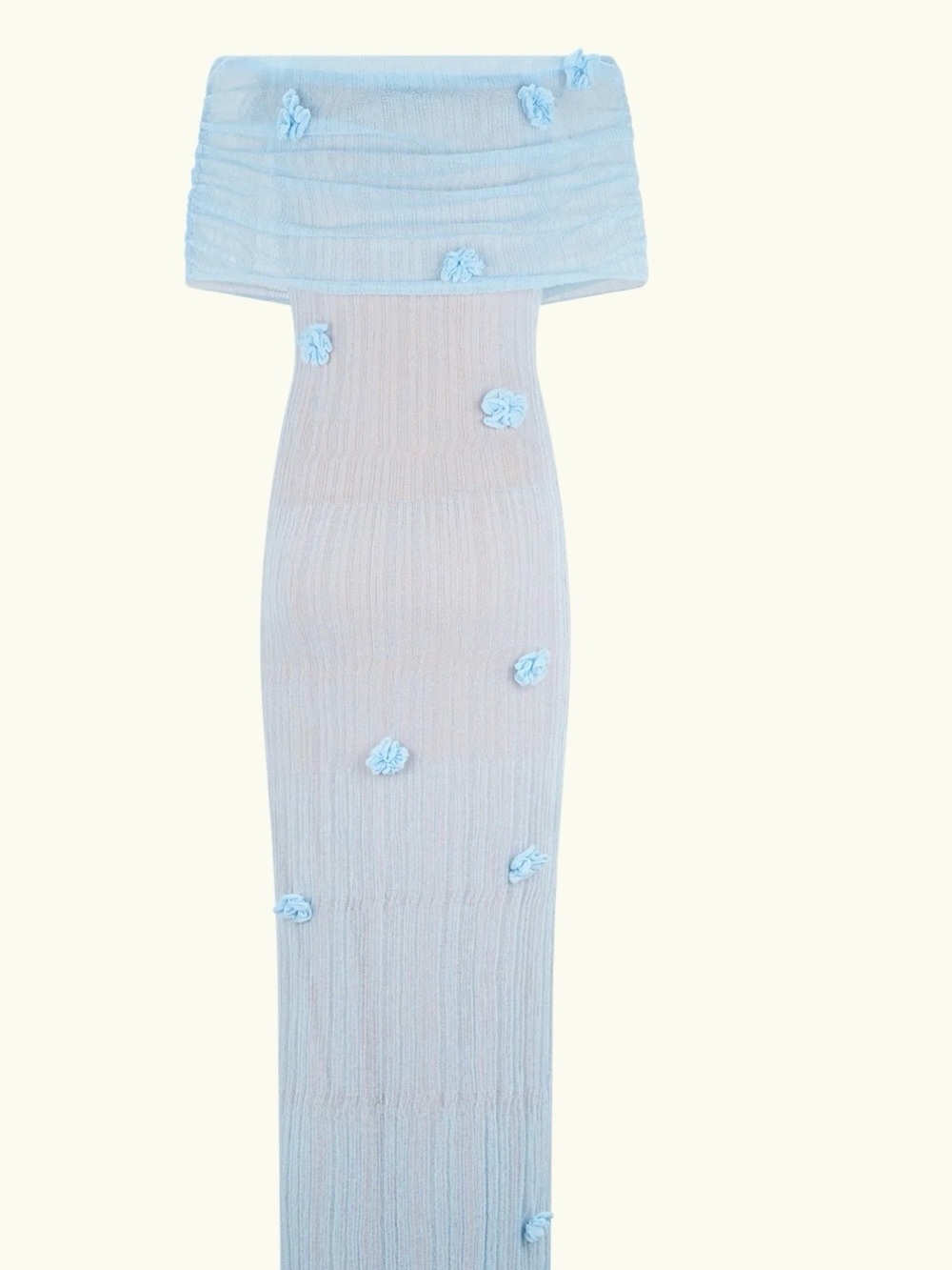 Meshki Brynn Orchid Knit Maxi Dress in Baby Blue with Floral Rosettes - Picture 4 of 5